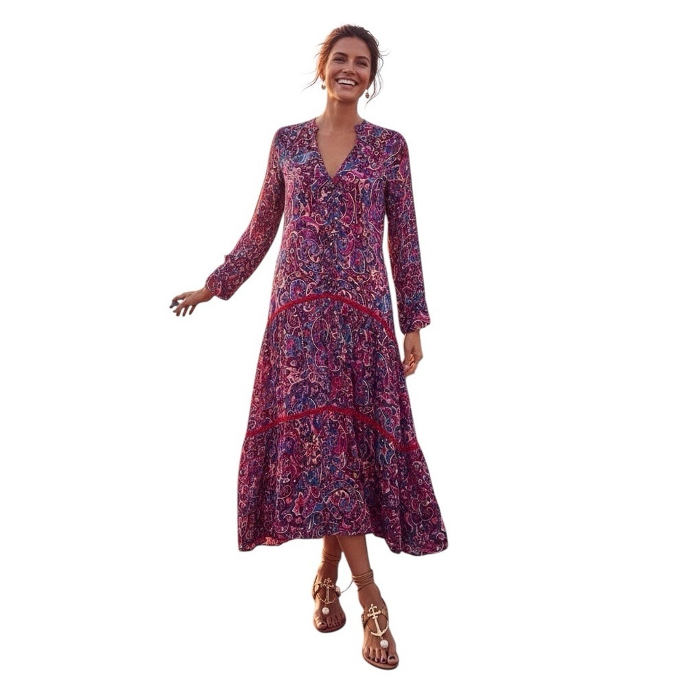 Anthropologie Long-Sleeve Ruffled Boho Midi Dress
Sz M
